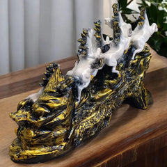 Seven Running Horses Showpiece on Golden Wave Base