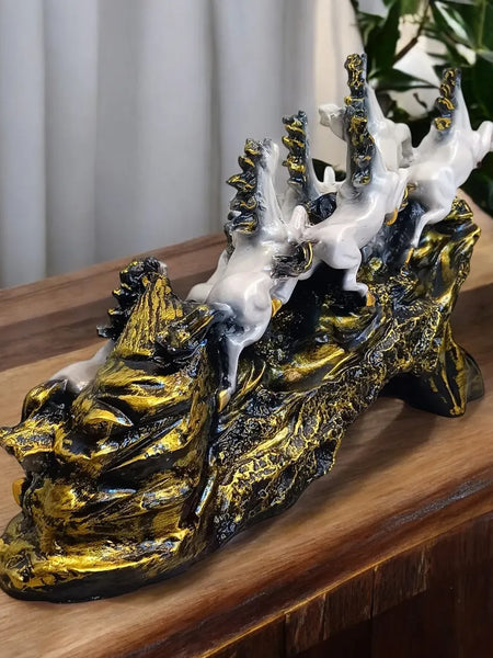 Seven Running Horses Showpiece on Golden Wave Base