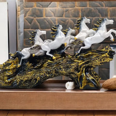 Seven Running Horses Showpiece on Golden Wave Base