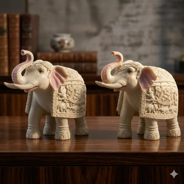 White Elephant Pair Showpiece