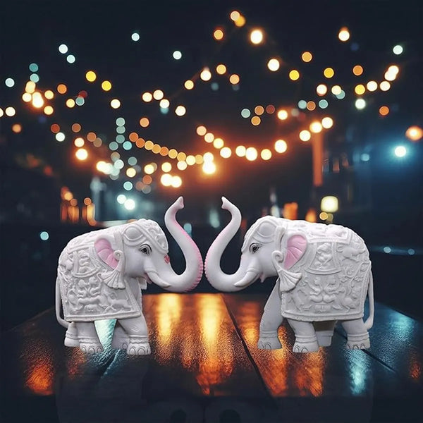 White Elephant Pair Showpiece
