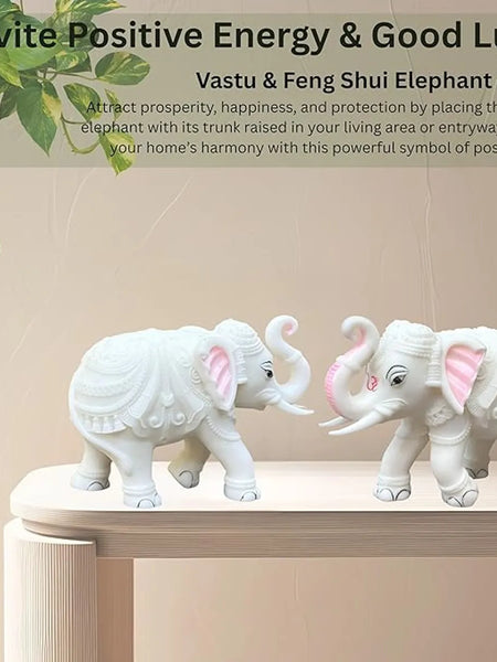 White Marble Elephant Pair Showpiece for Home