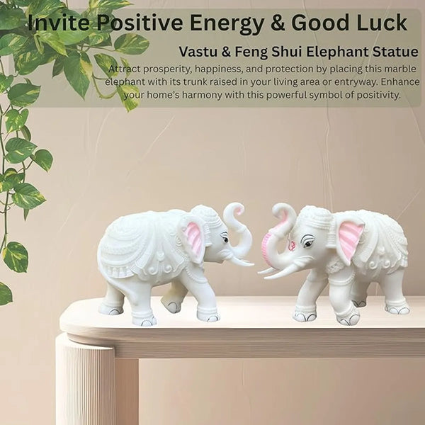 White Marble Elephant Pair Showpiece for Home