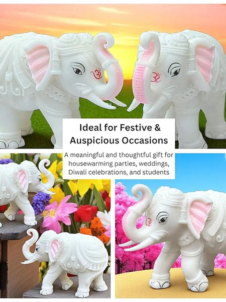 White Marble Elephant Pair Showpiece for Home
