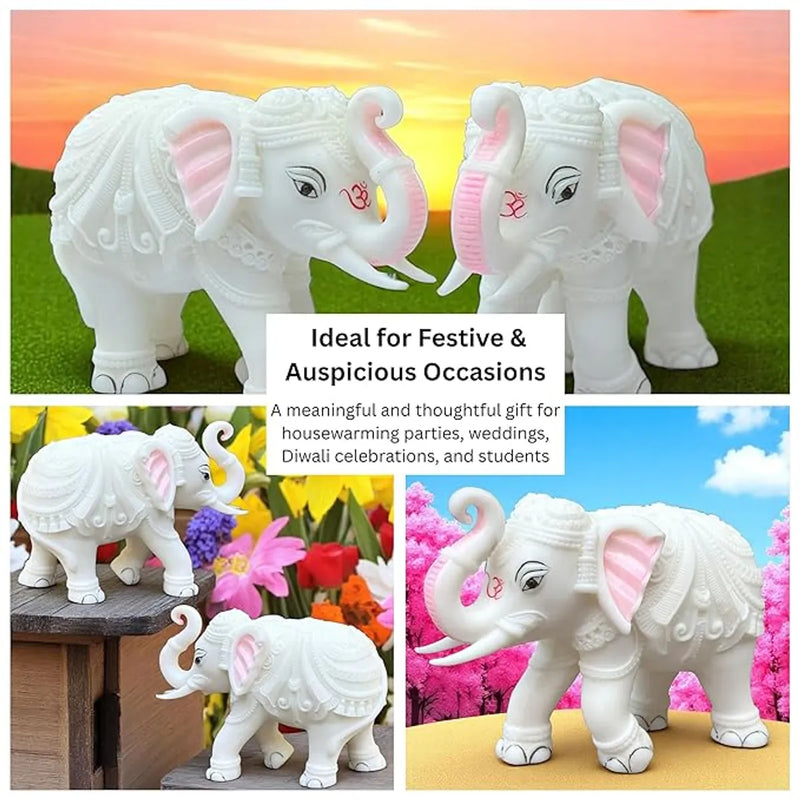 White Marble Elephant Pair Showpiece for Home