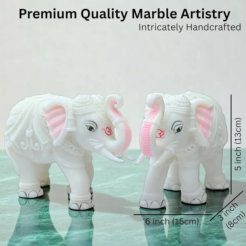 White Marble Elephant Pair Showpiece for Home