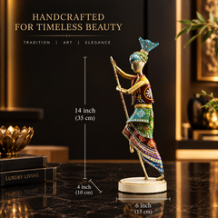 Handcrafted 14-Inch Bhangra Dancer Statues – Vibrant Punjabi Folk Dance Metal Showpiece Set for Traditional Indian Home Décor