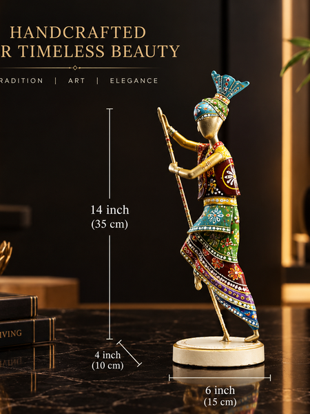 Handcrafted 14-Inch Bhangra Dancer Statues – Vibrant Punjabi Folk Dance Metal Showpiece Set for Traditional Indian Home Décor
