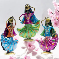 Rajasthani Dancing Doll Metal Figurine Showpiece, Set of 3