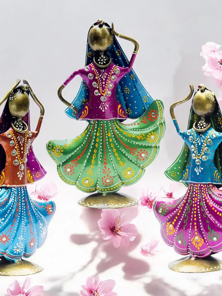 Rajasthani Dancing Doll Metal Figurine Showpiece, Set of 3