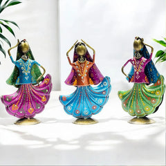 Rajasthani Dancing Doll Metal Figurine Showpiece, Set of 3