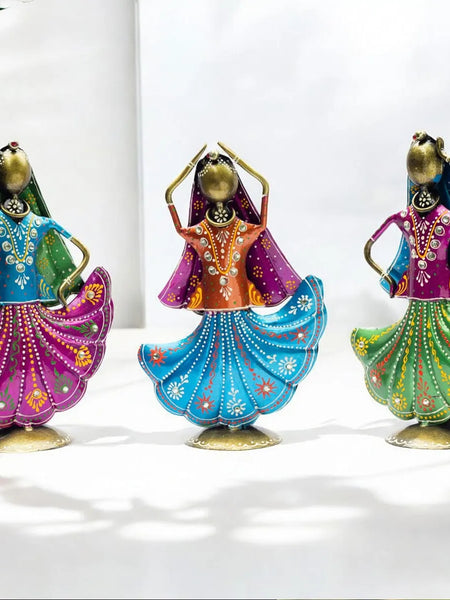 Rajasthani Dancing Doll Metal Figurine Showpiece, Set of 3