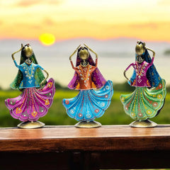 Rajasthani Dancing Doll Metal Figurine Showpiece, Set of 3