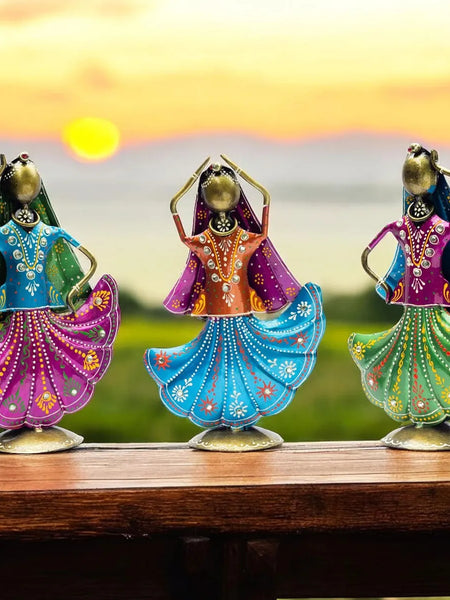 Rajasthani Dancing Doll Metal Figurine Showpiece, Set of 3