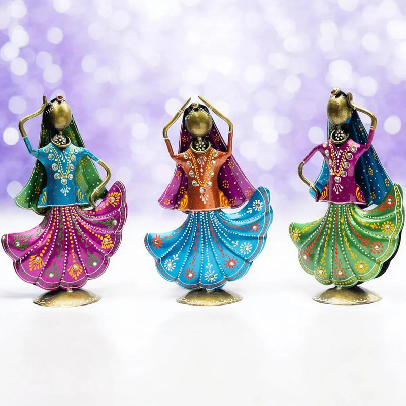 Rajasthani Dancing Doll Metal Figurine Showpiece, Set of 3