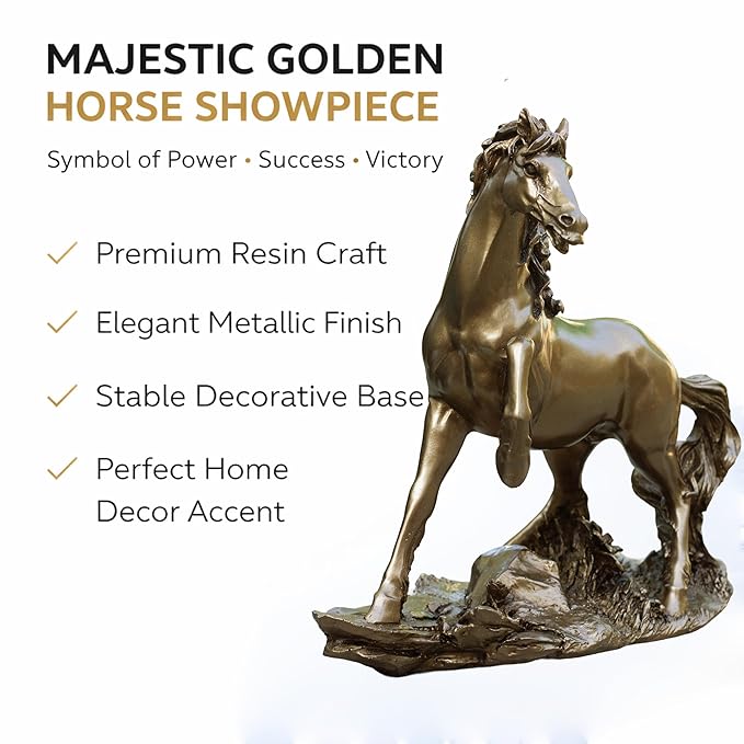 Golden Horse Statue Figurine for Office & Home Decor