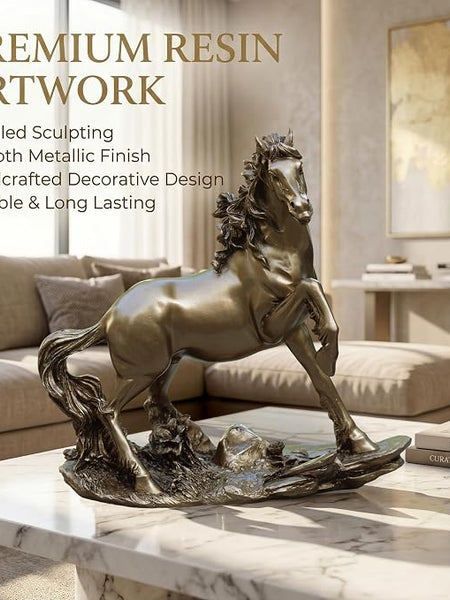 Golden Horse Statue Figurine for Office & Home Decor