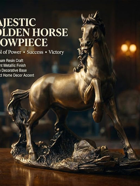 Golden Horse Statue Figurine for Office & Home Decor