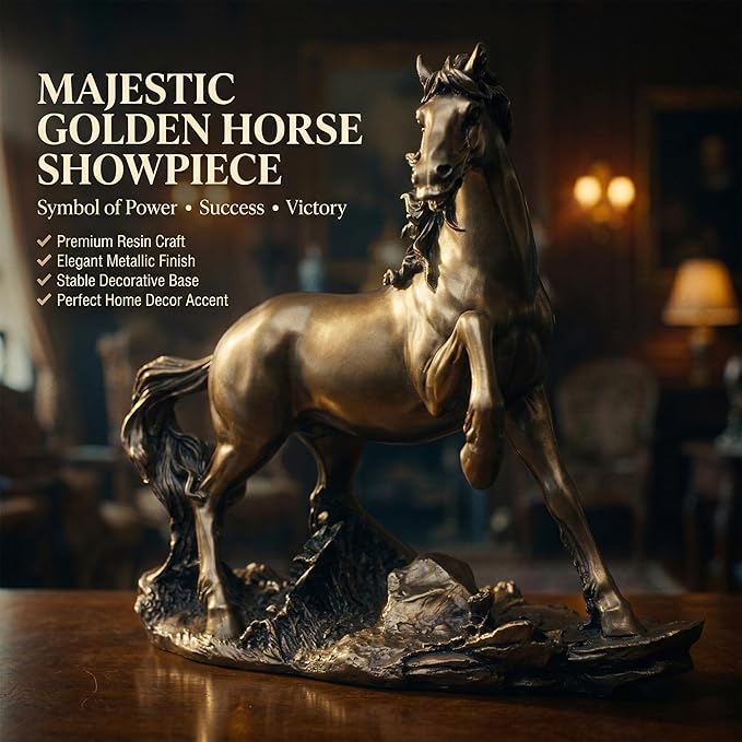 Golden Horse Statue Figurine for Office & Home Decor
