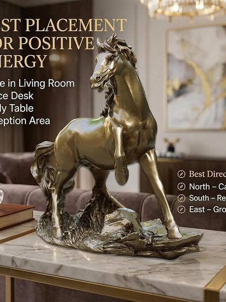 Golden Horse Statue Figurine for Office & Home Decor