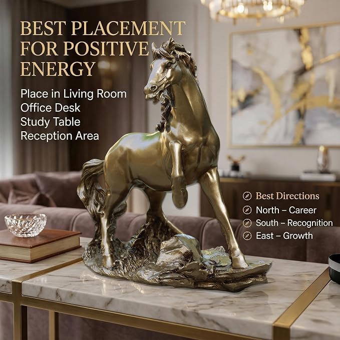 Golden Horse Statue Figurine for Office & Home Decor
