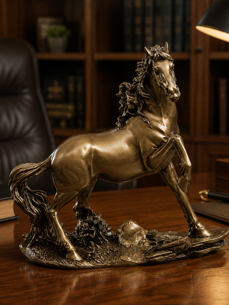 Golden Horse Statue Figurine for Office & Home Decor